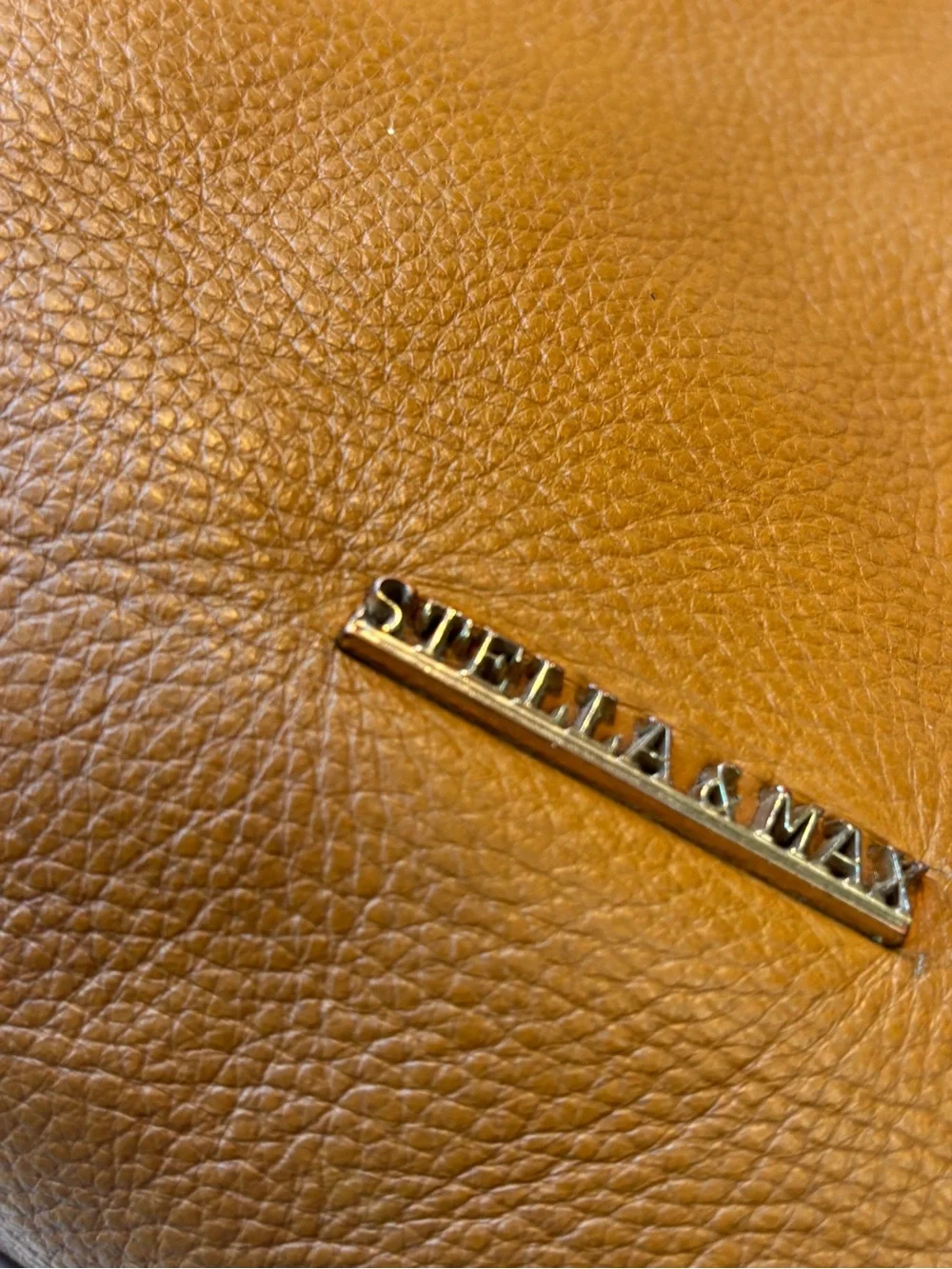 Stella & Max Tan Pebbled Leather Tote Bag Gold Hardware Structured Shoulder Bag